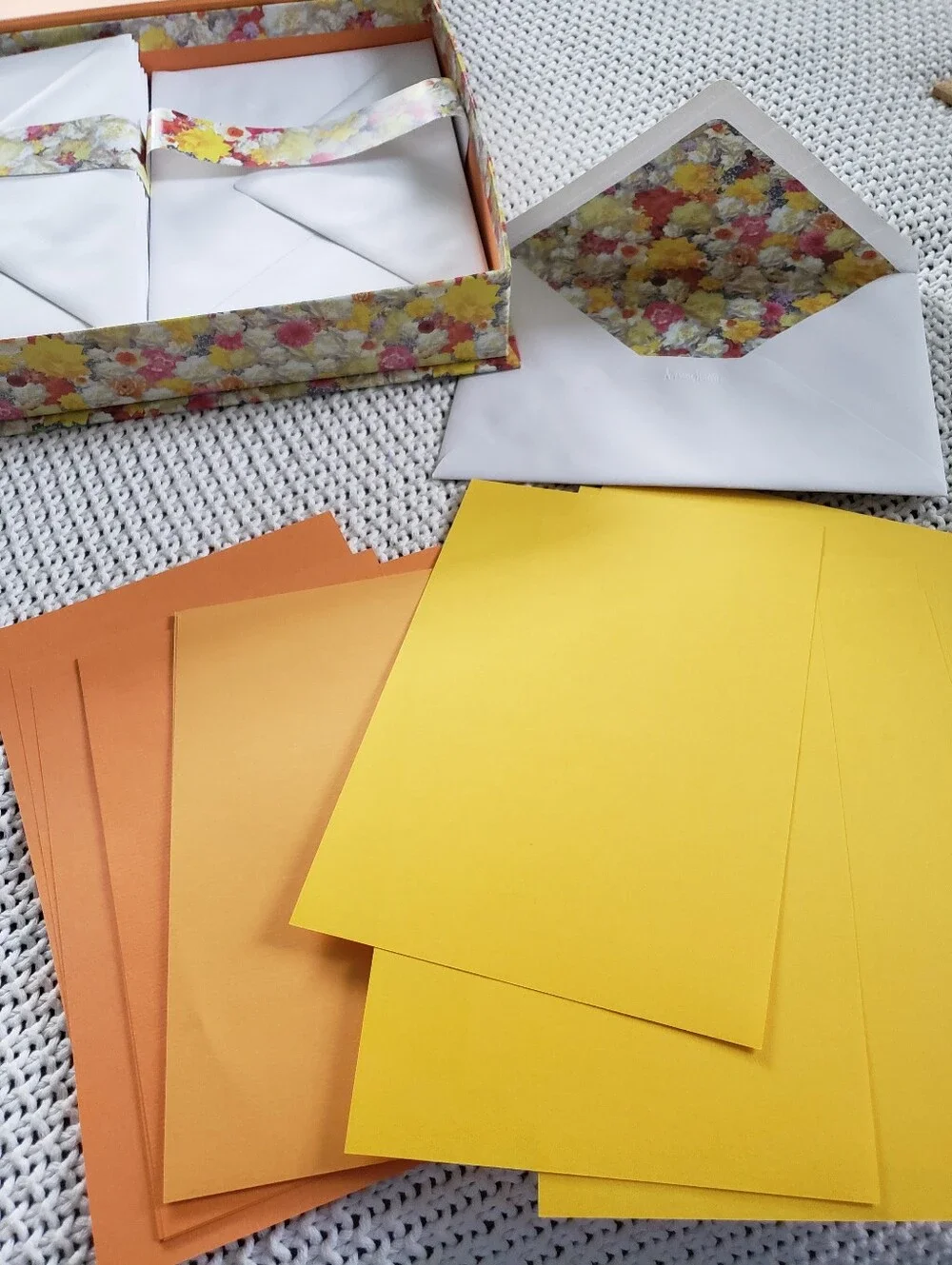 Neiman Marcus Floral Stationery Set in Orange and White Vintage